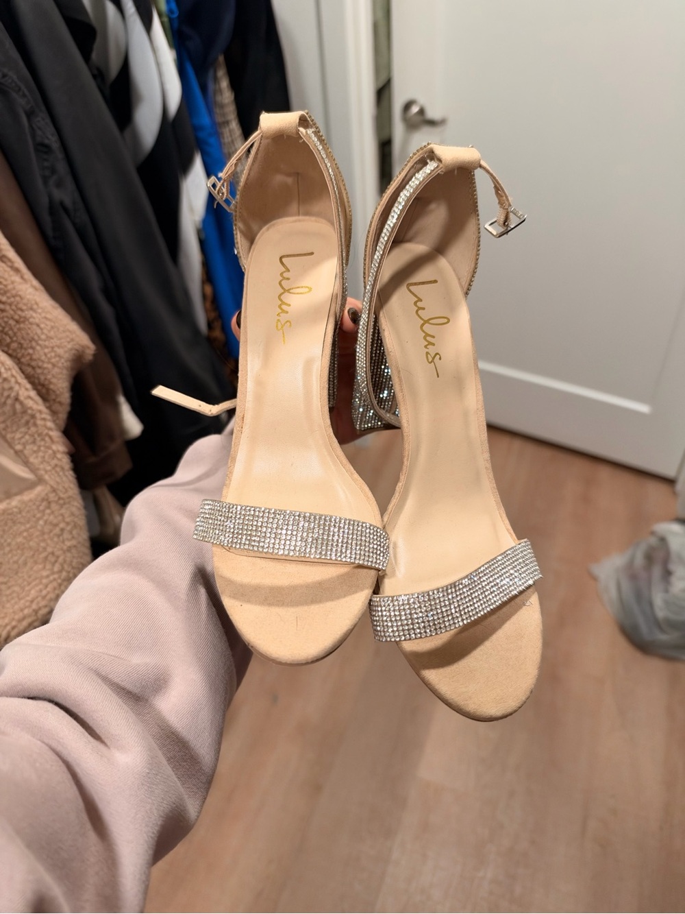 Lulu's Nude Rhinestone Block Heel Sandals - Picture 2 of 2